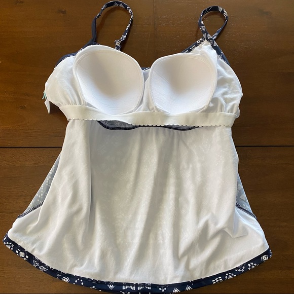 Plus Size Shirred Tankini Top -Navy Blue Geometric - Picture 9 of 11